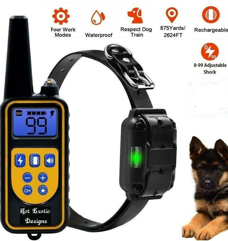 Dog Shock Training Collar Rechargeable Remote Control Waterproof IP67 875 Yards