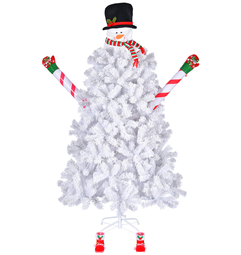 6.5ft Automatic Tree Structure Snowman Shape PVC Material 700 Branches White Flocking 140 Lights Cool Color 8 Modes Christmas Tree