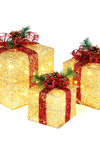 3pcs 10 inch-8 inch-6 inch Golden Gift Box Garden Gift Box Decoration 5M Long Power Cord US Plug