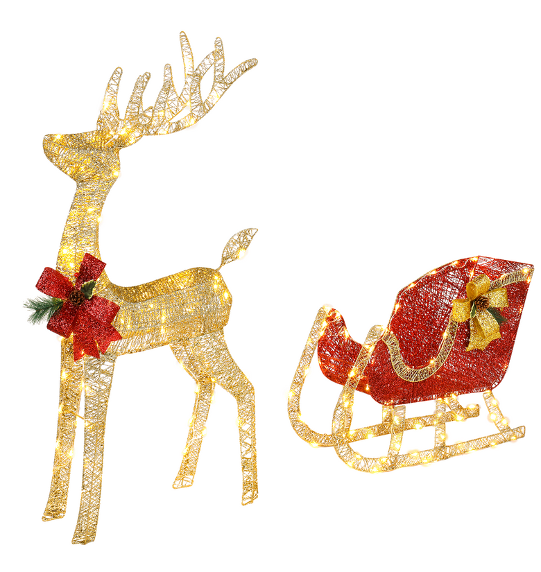 Golden Elk Deer Sled Iron Frame Cotton Thread Green Onion Powder Courtyard Elk Decoration